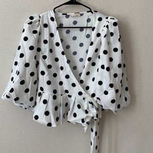 Balloon Sleeve Peplum Wrap Top